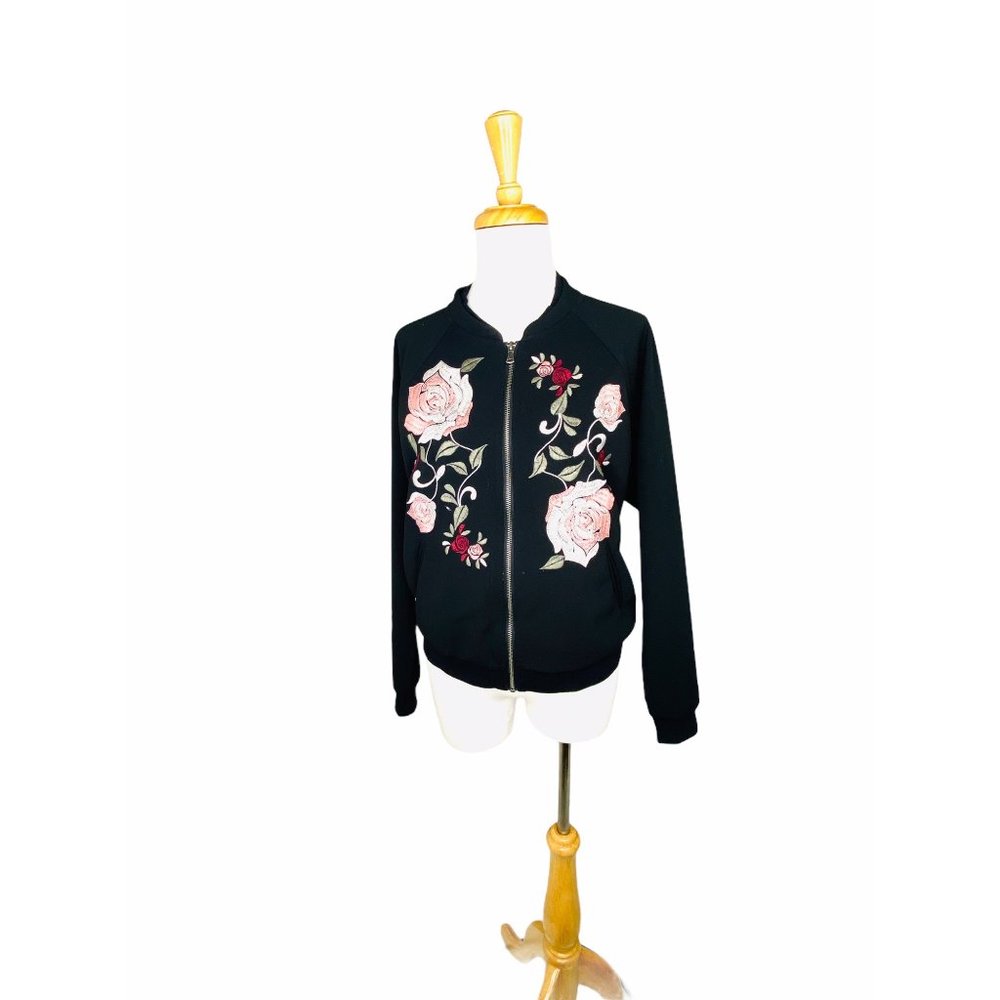 Democracy Embroidered Floral Track Jacket Black Sz M - Picture 3 of 10